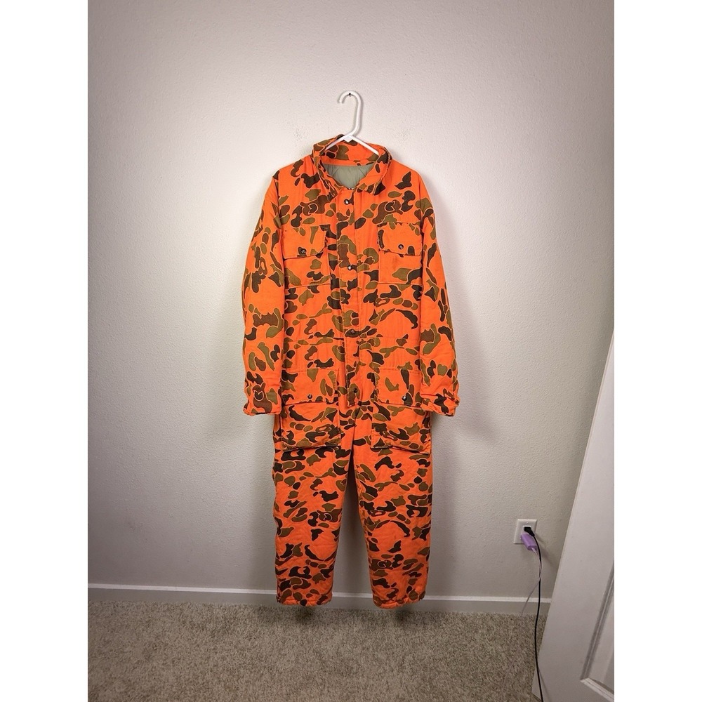 VTG‎ Orange Camo Hunting Coveralls Overalls Sz L